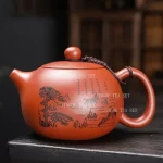 「山水藏壶 · Landscape Vault」 — 440ml Handcrafted Yixing Purple Clay Teapot | Large Capacity with 9-Hole Filter · JINGDE Folk Artisan Edition - Image 4