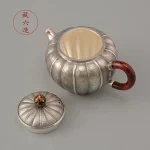 「南瓜壶 · Gourd Flame」 — 220ml Handmade 999 Sterling Silver Teapot (Lacquered Pumpkin Form · Ribbed Body · Gongfu Brewing Vessel) - Image 3