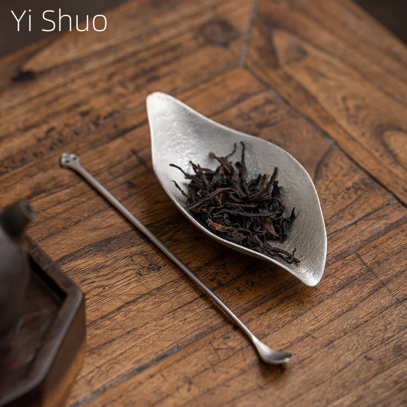 kf-S70c06fa1ace843fe9ea07e8224f4a7f8S Retro Zen Tea Spoon Handmade Tin Lotus Leaf Tea Holder Wake Up Caddy Spoon Kung Fu Utensils Tea Scoop - Image 1