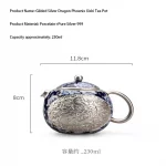 「西式龙凤壶 · Celestial Harmony」 — 300ml Handmade Blue-and-White Porcelain & 999 Sterling Silver Teapot (Dragon & Phoenix Relief · Gilded Overlay · Gongfu Fusion Teaware) - Image 6