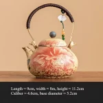 Ceramic Blue and White Firestone Red Tiled Beam Teapot with Gold Inscriptions Peony Soaking Teapot - Image 6