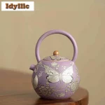 250ml Ru Kiln Gilt Silver Butterfly Lifting Handle Teapot Luxury Tea Infuser Pot Tea Making Kettle With Ball Hole Cha Ornaments