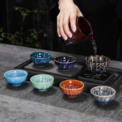 1pc Multicolor Kiln Fambe Porcelain Tea Cup Large Kung Fu Temmoku Glaze Ceramics Japanese Master Teacup Retro Single Tea Cups