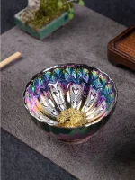 1Pc/140ml Colorful Peacock Tea Cup High-quality Ceramic Master Cup Antique Kiln Meditation Teacup Household Small Tea Bowl - Image 3