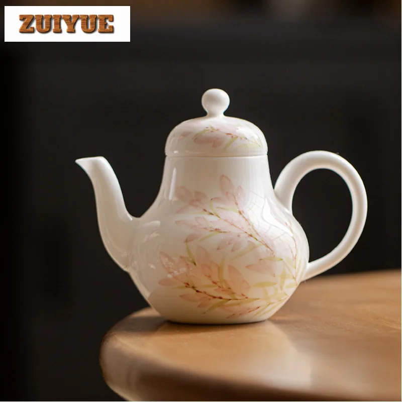 kf-S8d443d9cdeae4133b5901264480c679aZ 125ml Hand-painted Wisteria Flower White Porcelain Teapot Ancient Tea Infuser Pot Tea Maker Kettle With Ball Hole Tea Ceremony - Image 1