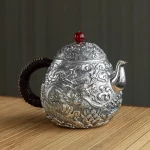 「龙蛋壶 · Dragon Egg」 — 350ml Hand-Carved 999 Pure Silver Teapot (Double Dragon Relief · Boiling & Brewing · Large Capacity) - Image 2