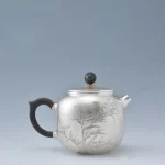 「竹影壶 · Bamboo Whisper」 — 220ml Handmade 999 Sterling Silver Teapot (Engraved Bamboo Motif · Textured Body · Black Handle & Swirl Lid) - Image 2