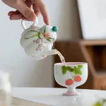 「锦瓷南瓜壶 · Blooming Harvest」 — 280ml Hand-Painted Pumpkin-Shaped Ceramic Teapot (China Porcelain · Deep Infuser · Floral Motif · Multi-Occasion Gift Teaware) - Image 4