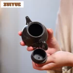 「高盘壶 · Ashwing」 — 200ml Handmade Yixing Purple Clay Teapot (Raw Ore Dahongpao Covered with Ash · High Pan Form · Bird & Branch Engraving) - Image 3