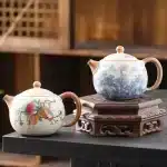 「汝影西施壶 · Mistglaze Grace」 — 220ml Ru Kiln Ceramic Teapot (Xishi Form · Colored Glaze Finish · National Trend Style · Gongfu Brewing Vessel)