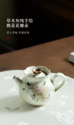 「灰影桃花壶 · Petal Ash」 — 90ml Grass-Ash Glazed Ceramic Teapot (Pure Hand-Painted Peach Blossom Motif · Miniature Gongfu Brewing Vessel) - Image 6