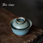 Kiln Change Coarse Pottery Tea Tureen Japanese Handmade Gaiwan Ceramic Kung Fu Tea Set Tea Bowl Tea Cup Three Talents Cover Bowl