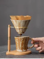 Japanese Style Handmade Coarse Earthenware Hand-Brewed Coffee Cup Set, Retro Household Ceramic Mug Christmas/ New Year Gift - Image 2