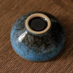 Vintage Chinese Handmade Ceramic Tea Bowl - Kiln Glazed Fambe, Temmoku Master Cup, Vintage Tea Set - Image 2