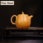 「节脉壶 · Autumn Pulse」 — 220ml Handmade Yixing Purple Clay Teapot (Raw Ore Section Mud · Pumpkin-Inspired Form · Carved Vine Motif) - Image 2