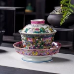 Pastel Heavy Industry Gaiwan Jingdezhen Jiutao Cover Teacup Large Ceramic Snuff Bottles with Pictures inside Tea Brewing Bowl - Image 2
