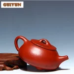 「朱泥石瓢 · Vermilion Scoop」 — 220ml Handmade Yixing Purple Clay Teapot | Stone Scoop Form with Raw Ore Zhu Mud · Elegant Gongfu Teaware Collection - Image 6