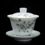 Chinese Style White Porcelain Sancai Gaiwan Elegant Flower Pattern Kungfu Tea Tureen Infuser Kitchen Teaware 165ml - Image 5