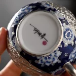 「西式龙凤壶 · Celestial Harmony」 — 300ml Handmade Blue-and-White Porcelain & 999 Sterling Silver Teapot (Dragon & Phoenix Relief · Gilded Overlay · Gongfu Fusion Teaware) - Image 4