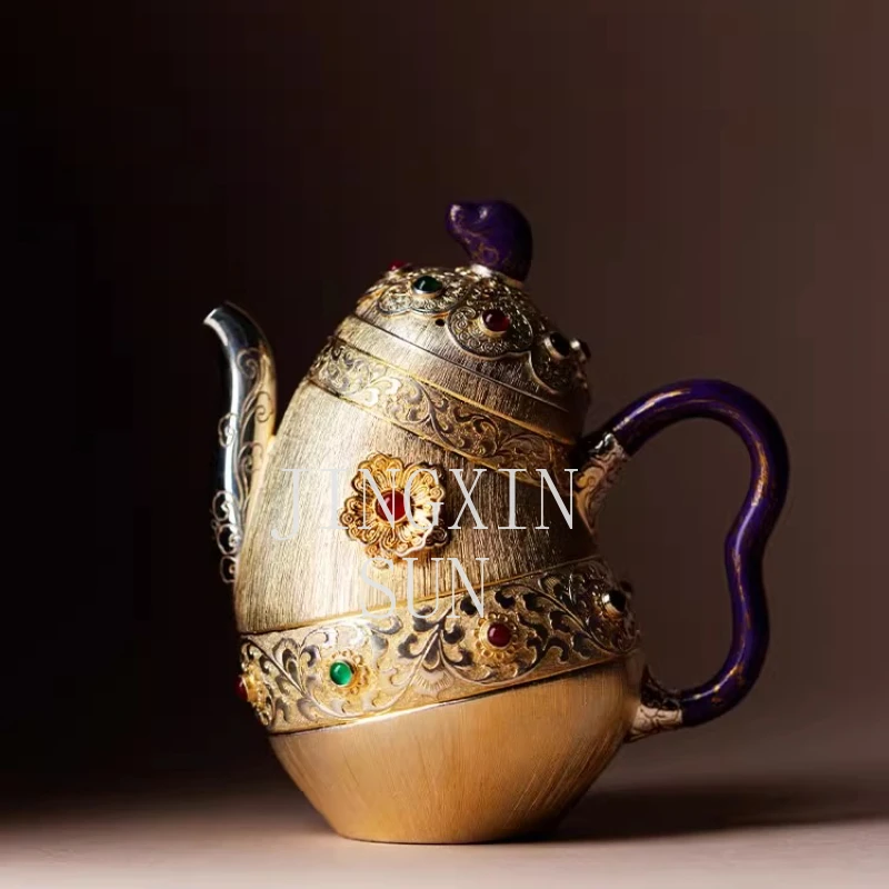 kf-Sa9df75e1bbe54b928975a366415308feZ Handmade high-tech exquisite silver pot tea set teapot - Image 1