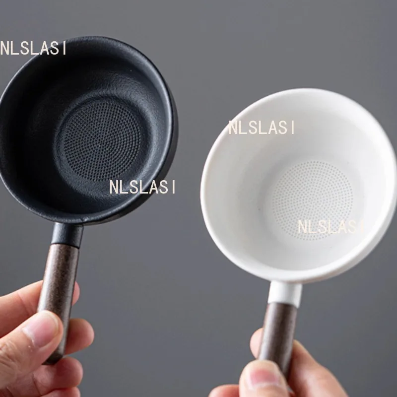 kf-Sb0a11bf32f514d57adda7343469ff662k Sandalwood Handle Tea Strainer Black and White Tea Filter Ceramic Filter Tea Ceremony Accessories Teaset Supplies - Image 1
