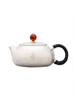 「清影壶 · Clear Whisper」 — 90ml Handmade 999 Sterling Silver Teapot (Xishi Form · Frosted Texture · Red Glass Finial · Compact Gongfu Vessel)