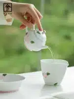 White Porcelain Jade Clay Hand-Painted Pink Stamen Pumpkin Teapot Ceramic Set High-End Mini Tea Brewing Pot With Filter - Image 3