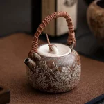 230ML Old Rock Mud Flowering Silver Rattan Lifting Beam Pot Tea Kettle Light Luxury Retro Home Brewing Teapot KungFu TeaSet Gift