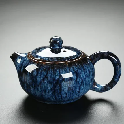 Creative Kiln-built Tea Pot Ceramic Household Kung Fu Tea Set Small Teapot Tianmu Glaze Single Retro Household Supplies, 1Pc