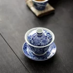 Blue and White Color Dragon Flower Pattern Sancai Gaiwan Tea Tureen Infuser Kitchen Teaware Drinking Accessories - Image 3