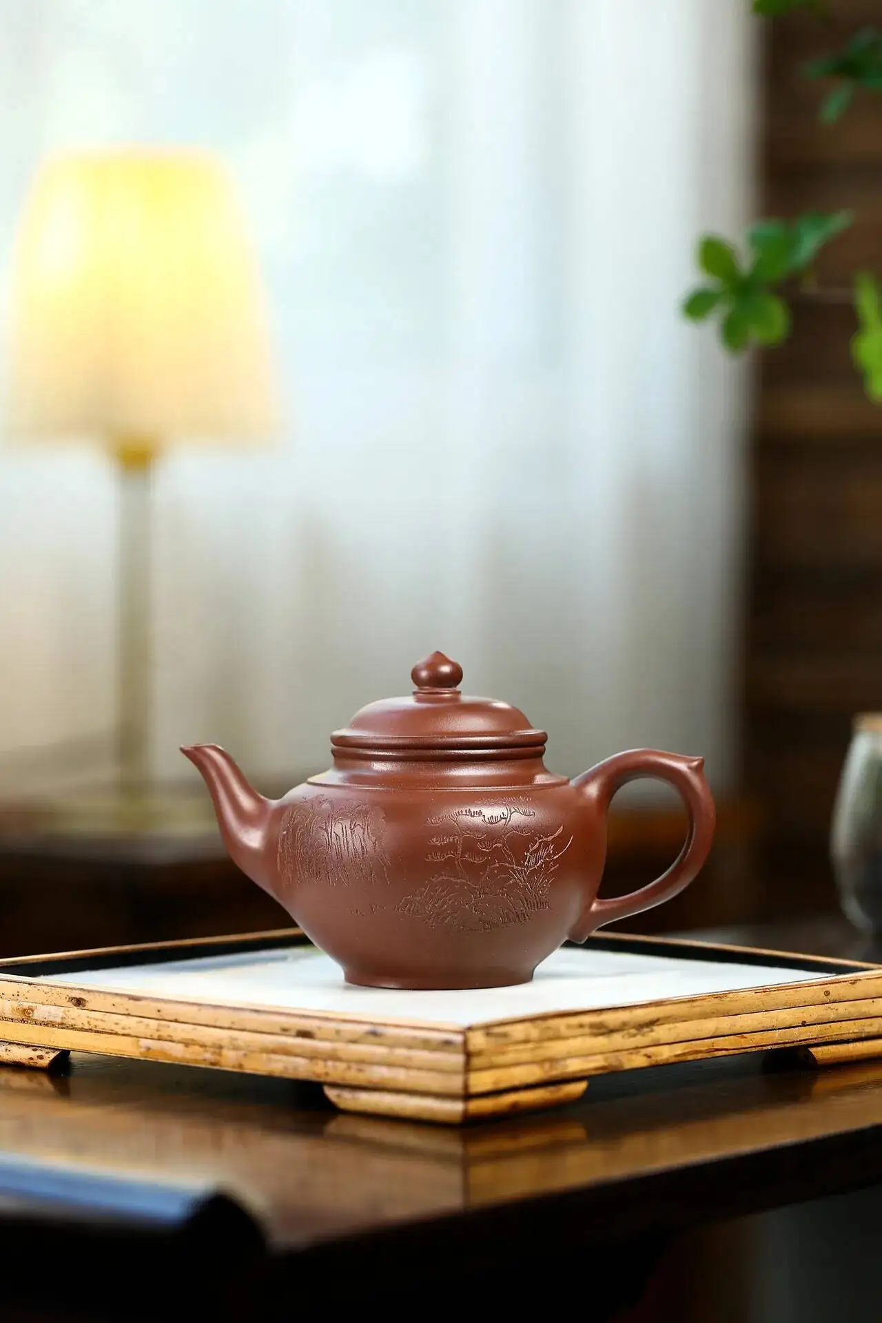 kf-Sc32d3368d80841be8a52ae7e770810825 「山居壶 · Montaña Silenciosa」 — 260ml Handmade Yixing Purple Clay Teapot | Raw Ore Landscape Mud · Scenic Engraving · Gongfu Infuser Kettle · Zisha Craft Teaset - Image 1