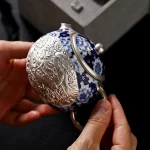 「西式龙凤壶 · Celestial Harmony」 — 300ml Handmade Blue-and-White Porcelain & 999 Sterling Silver Teapot (Dragon & Phoenix Relief · Gilded Overlay · Gongfu Fusion Teaware) - Image 3