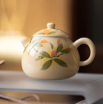 「桂香文旦壶 · Osmanthus Bloom」 — 145ml Hand-Painted Ceramic Teapot (Wendan Form · Osmanthus Motif · With Filter)