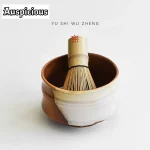 400ml Bamboo Matcha Bowl Set Coarse Pottery Tea Washing With Tea Whisk Jianshui Tea Cup Washing Basin Chaxi Crafts Tableware - Image 2
