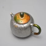 「翠莲壶 · Verdant Bloom」 — 200ml Handmade 999 Sterling Silver Teapot (Lotus Motif · Enamel Lid · Gilded Accents · High-End Small Gongfu Teapot) - Image 4