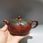 7"Chinese Yixing Purple Clay Teapot Pumpkin Pot Melon vine pattern kettle Teapot Gather fortune Office Ornaments