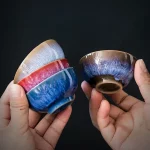 Vintage Chinese Handmade Ceramic Tea Bowl - Kiln Glazed Fambe, Temmoku Master Cup, Vintage Tea Set