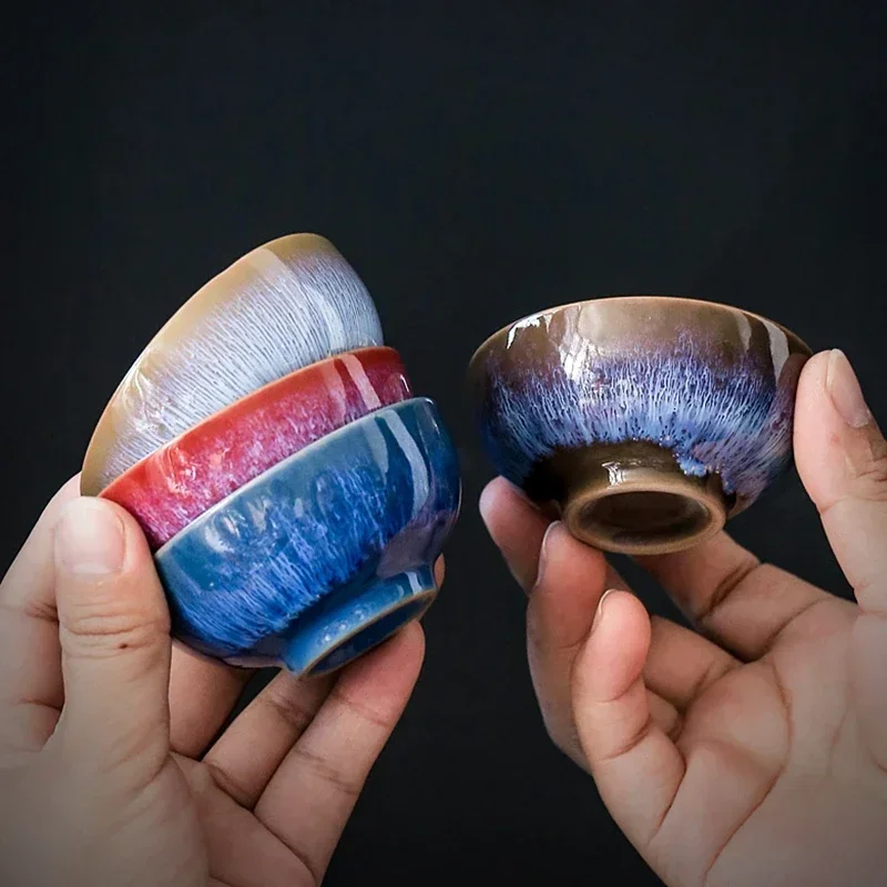 kf-Se36c2b8123434bebaae3dc2ecd3f980dk Vintage Chinese Handmade Ceramic Tea Bowl - Kiln Glazed Fambe, Temmoku Master Cup, Vintage Tea Set - Image 1