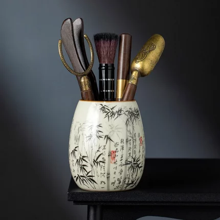 Bamboo Tea Set RuYao Kung Fu Tea Ceremony Yellow Accessories Storage Chinese Tea Canister Utensils Pen Case Pot Six Piece Set