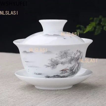 Jingdezhen Ceramic Gaiwan Teacup handmade Tea Tureen Boutique tea bowl Chinese Porcelain Teaware Accessories Drinkware