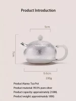 「玉柄西施壶 · Jade Whisper」 — 250ml Handmade 999 Sterling Silver Teapot (Xishi Form · Jade Handle · Chinese Gongfu Tea Set) - Image 6