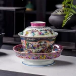 Pastel Heavy Industry Gaiwan Jingdezhen Jiutao Cover Teacup Large Ceramic Snuff Bottles with Pictures inside Tea Brewing Bowl