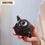 「高盘壶 · Ashwing」 — 200ml Handmade Yixing Purple Clay Teapot (Raw Ore Dahongpao Covered with Ash · High Pan Form · Bird & Branch Engraving) - Image 4