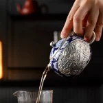 「西式龙凤壶 · Celestial Harmony」 — 300ml Handmade Blue-and-White Porcelain & 999 Sterling Silver Teapot (Dragon & Phoenix Relief · Gilded Overlay · Gongfu Fusion Teaware) - Image 2